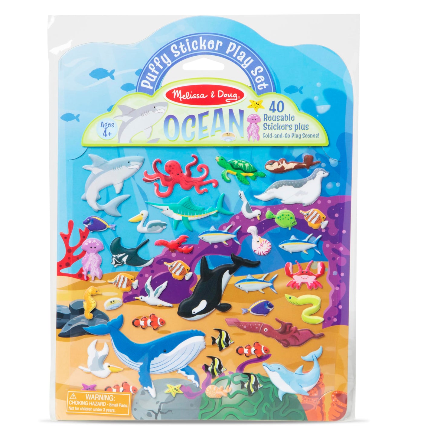 Melissa & Doug Ocean Puffy Sticker Play Set Travel Toy with Double-Sided Background, 40 Reusable Puffy Stickers
