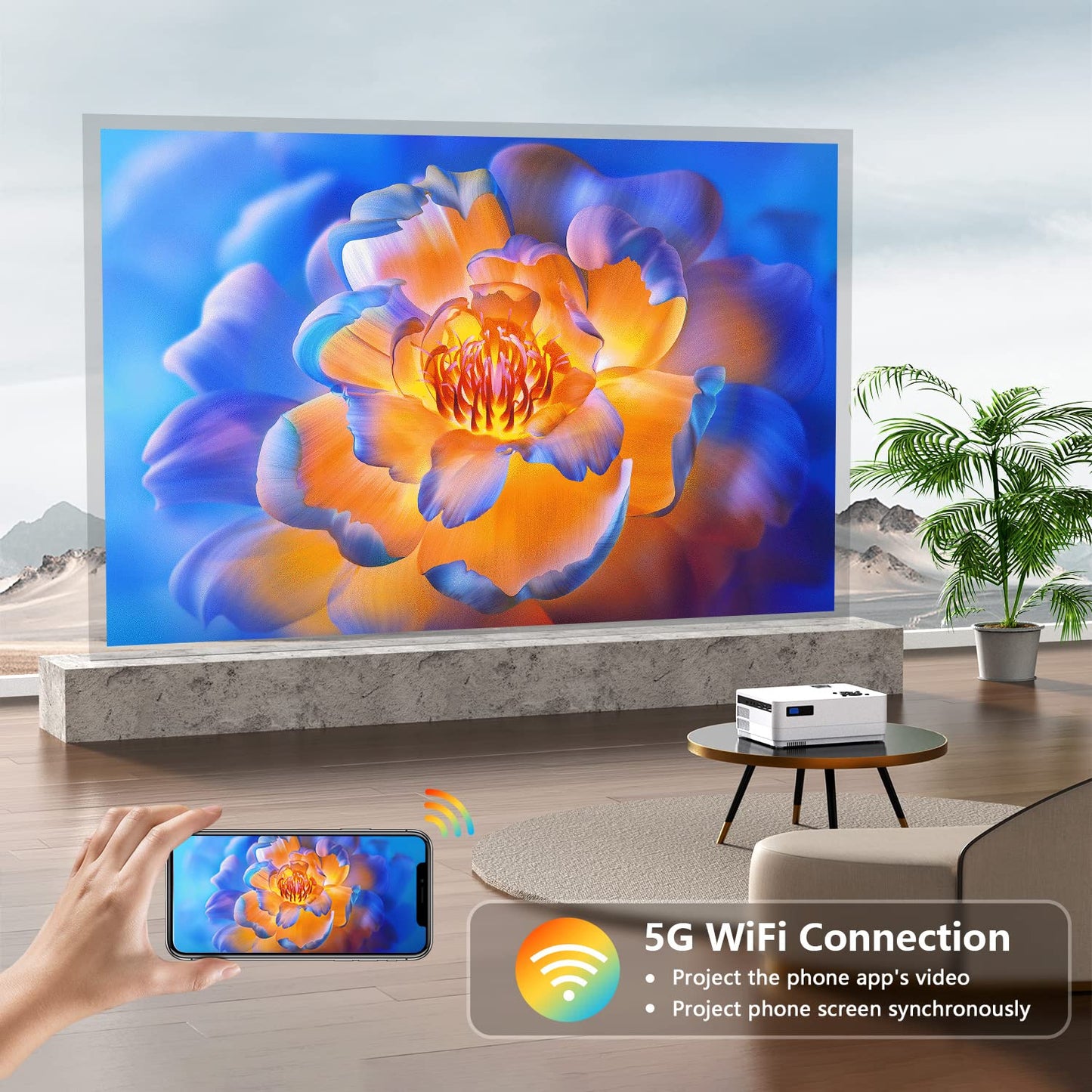 Roconia 5G Wifi Bluetooth Native 1080 Projector, 12000Lm Full Hd Updated Movie Projector, 300  Display Support 4K Home Theater,C