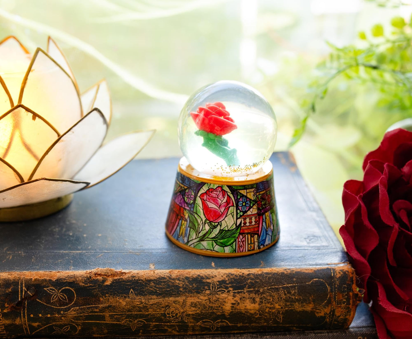 Disney Beauty and The Beast Mini Light-Up Adult Snow Globe with Glitter | 3 Inches Tall