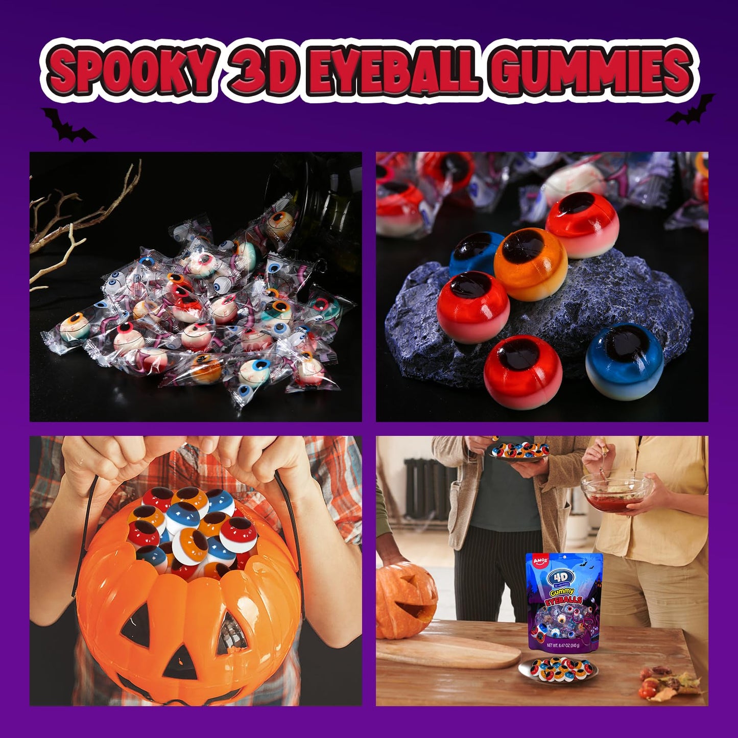 Amos Gummy Eyeball Halloween Candy Eye Candy Treats for Kids & Parties, 3D Gummy Eyeballs, Individually Wrapped,Sharing, 9oz Bag