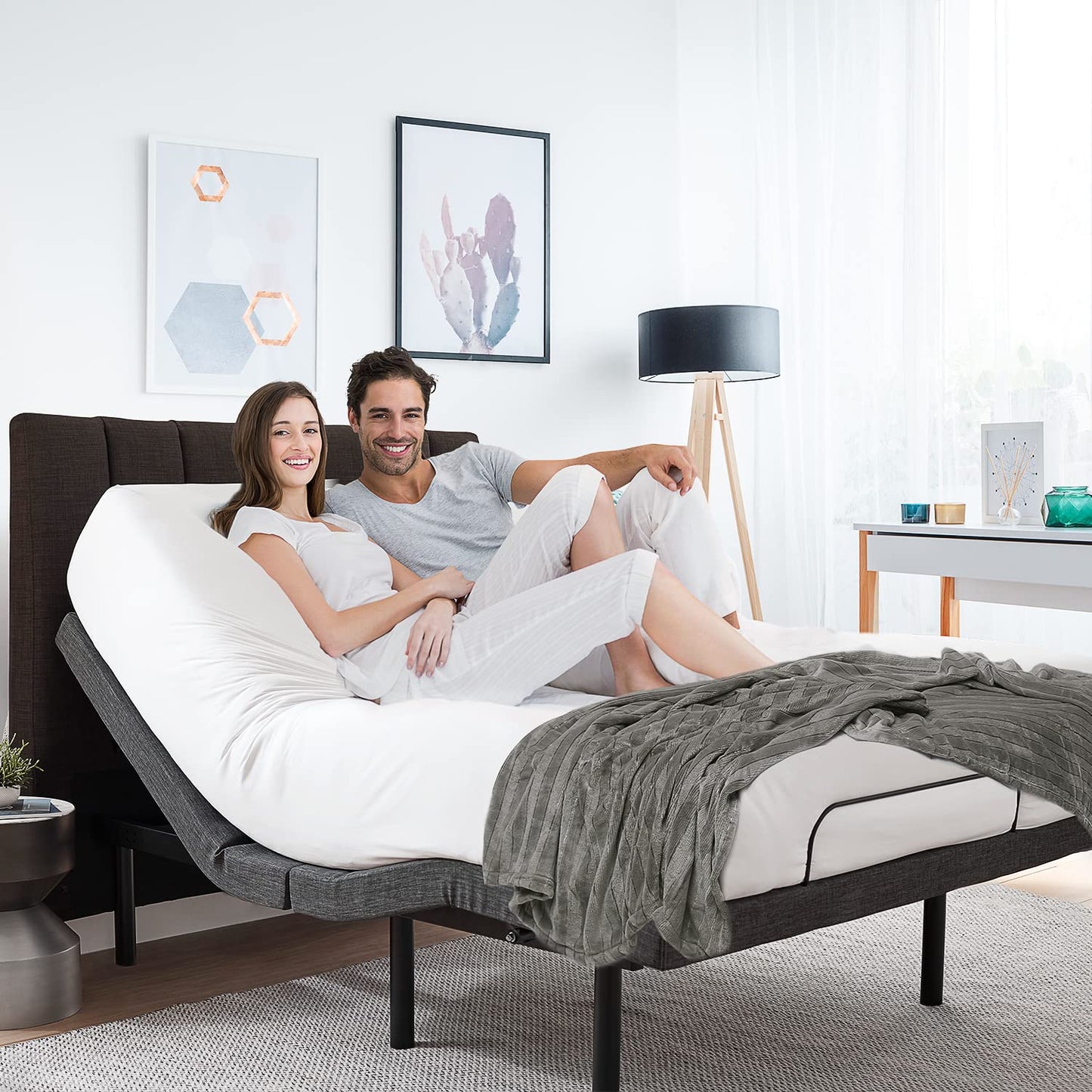 Nestl Adjustable Bed Frame, Zero Clearance Adjustable Massage Bed Frame, Adjustable Bed Base Head & Foot Massage, Wireless Remote Fast & Easy Assembly, USB Ports, LED Light, Cal King Size Bed Frame