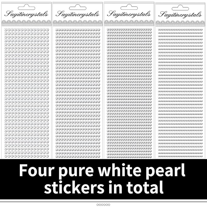 3/4/5/6mm with Pearl White Gem Rhinestones Stickers for Face, Self Adhesive Pearl Stickers Stick on Body Crystal Jewels Makeup Glue for Face Eye Hair Nails Make up and Craft Home Decor 3090PCS