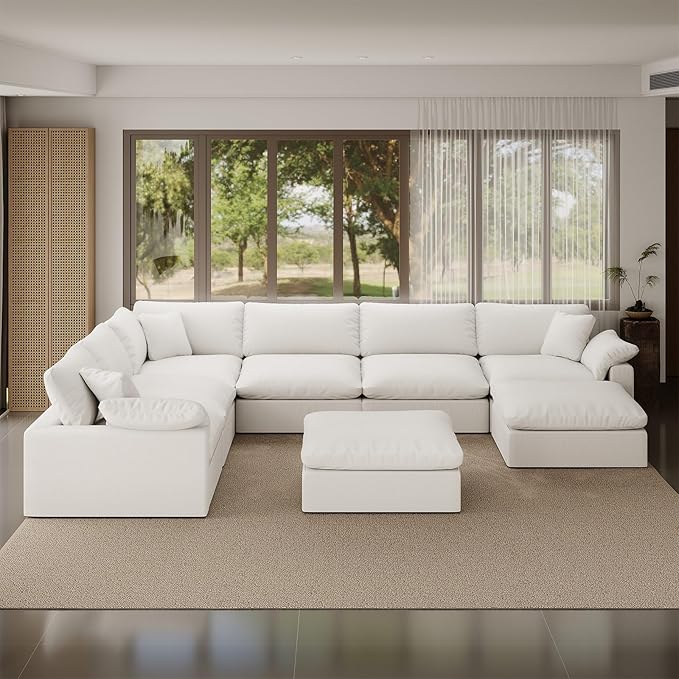 Forest aesthetics Cloud Modular Sectional Sofa,253.8" Down Filled Sofa 7 Seat with Chaise,Minimalist Sofa Cover Washable and Replaceable Couches for Living Room,Sectional Sofa Deep Seat