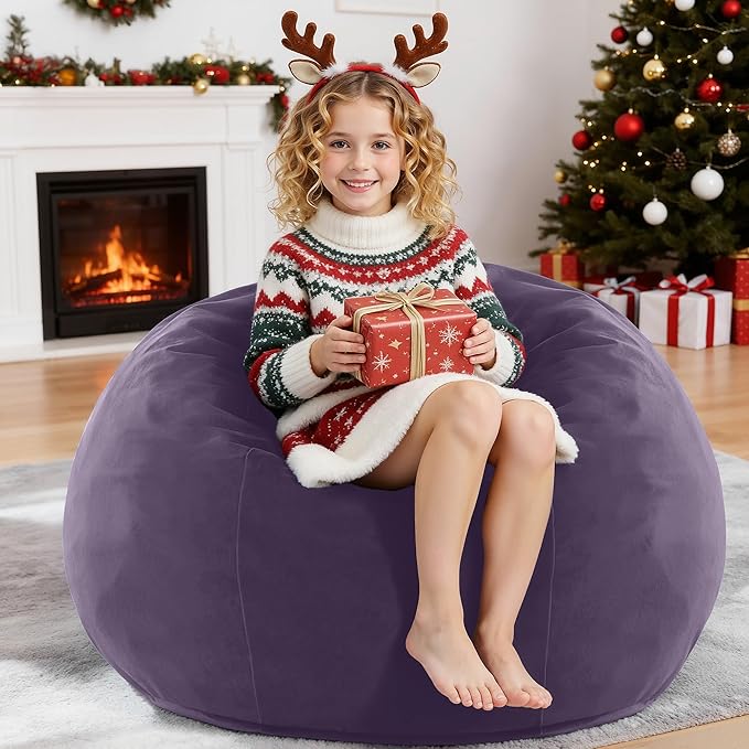 HABUTWAY 2FT Bean Bag Chair, 2' Beanbags Small Bean Bag Chairs with Filling, Teardrop Bean Bag Chair Luxurious Velvet Ultra Soft Fur with Removable Cover (Purple)