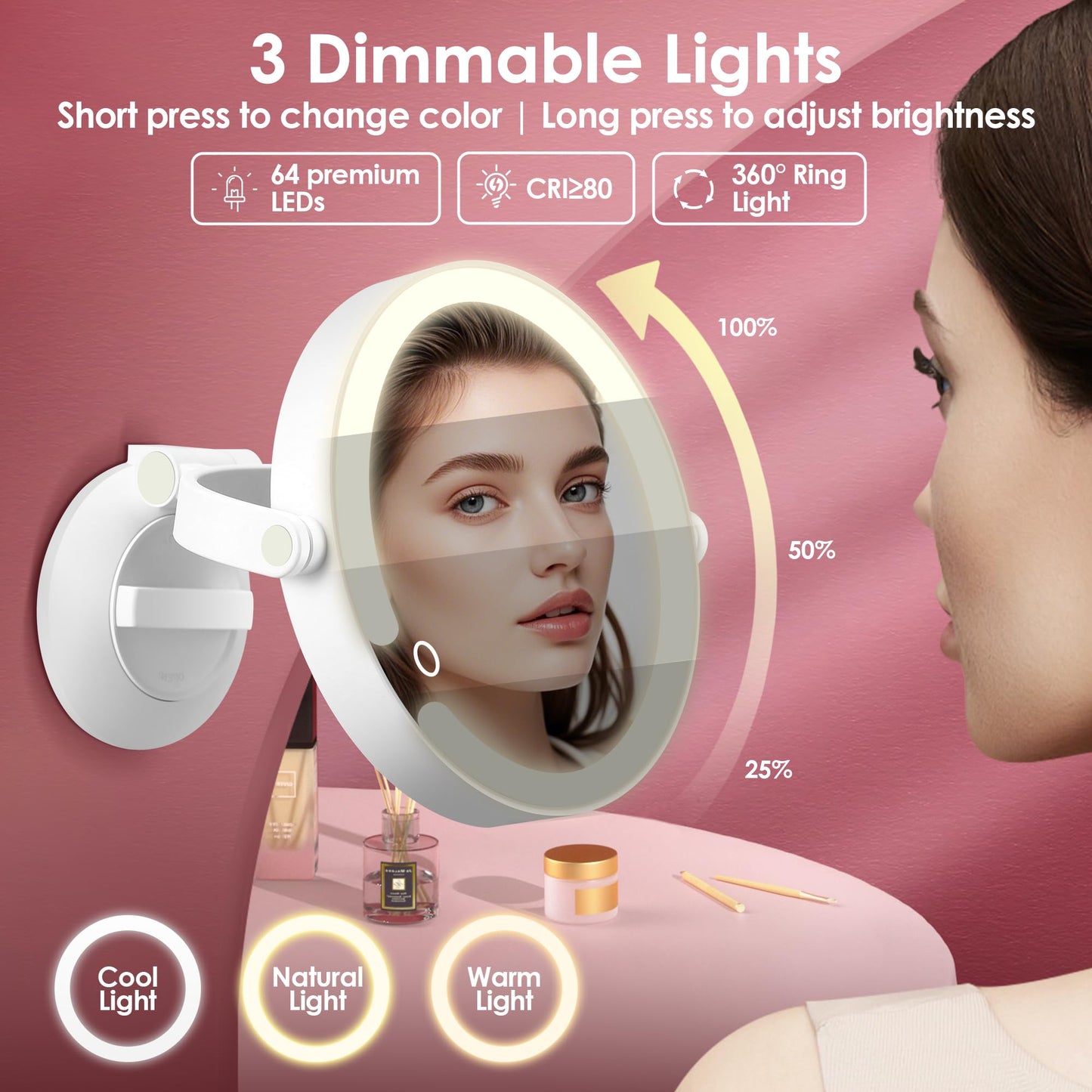 30X/1X Magnifying Mirror Suction Cup with Powerful Locking, Wall Mounted Makeup Mirror, Shaving Mirror for Bathroom, Detachable