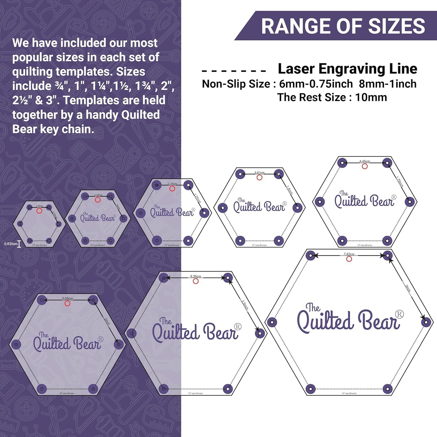 The Quilted Bear Star Quilting Templates – 8 Clear Non-Slip Acrylic Quilt Templates for Precise Fabric Cutting & Stress-Free Machine Quilting - Ideal for Quilt & Sewing Supplies (¾–3")
