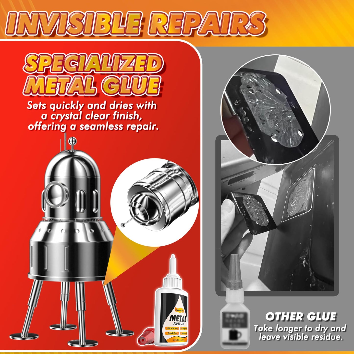 Super Glue for Metal and Stainless Steel 35g - Ultra Strong, Heavy Duty Waterproof, Heat Resistant, Quick-Dry, Clear Glue for Strong Bonding Between Metals, Other Materials, Jewelry Making