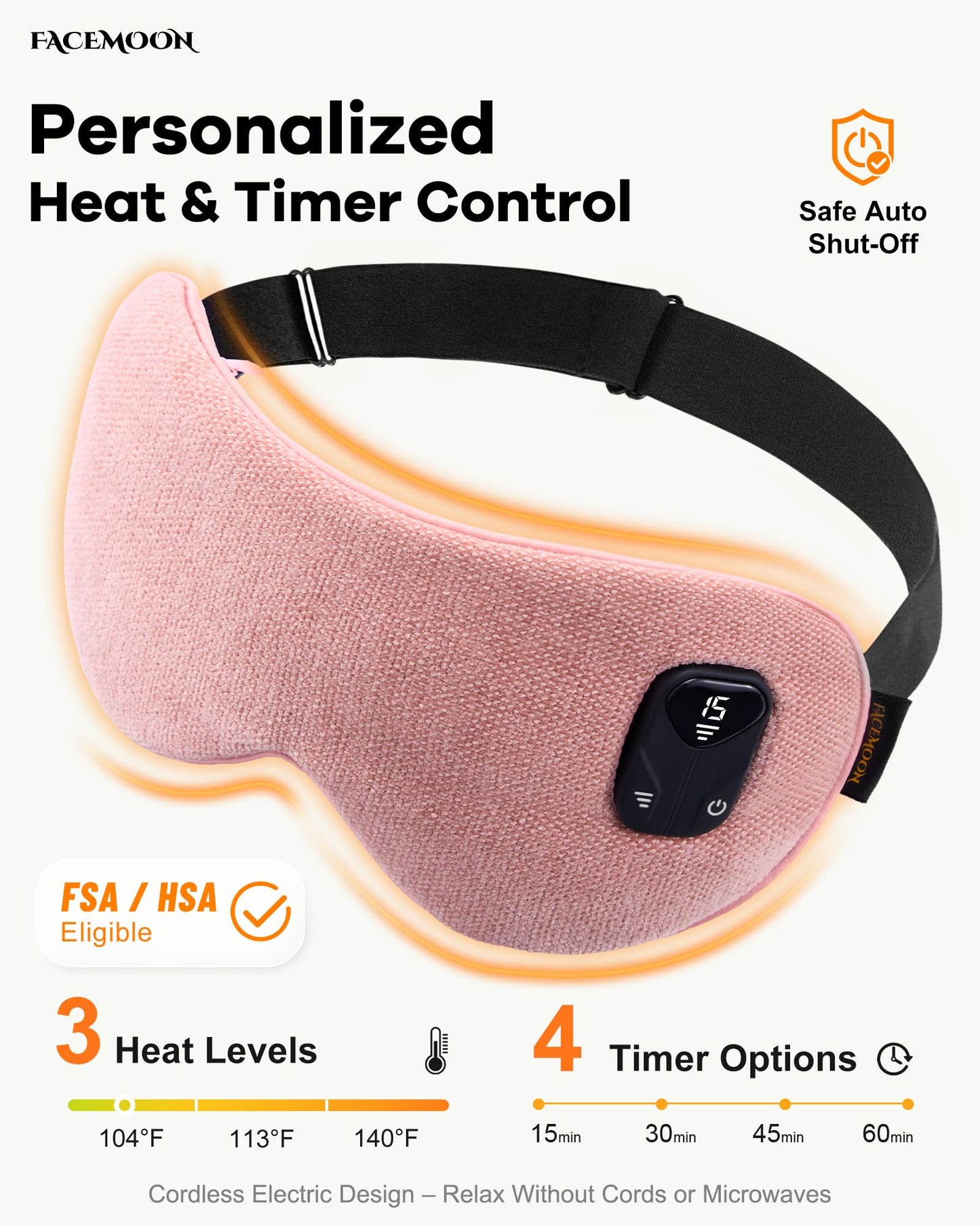 FACEMOON Cordless Heated Eye Mask for Stye & Eye Relief - Rechargeable Warm Compress for Dry Eyes, MGD & Blepharitis - Electric Warming Sleep Mask with Natural Flaxseed Moist Heat (Pink)