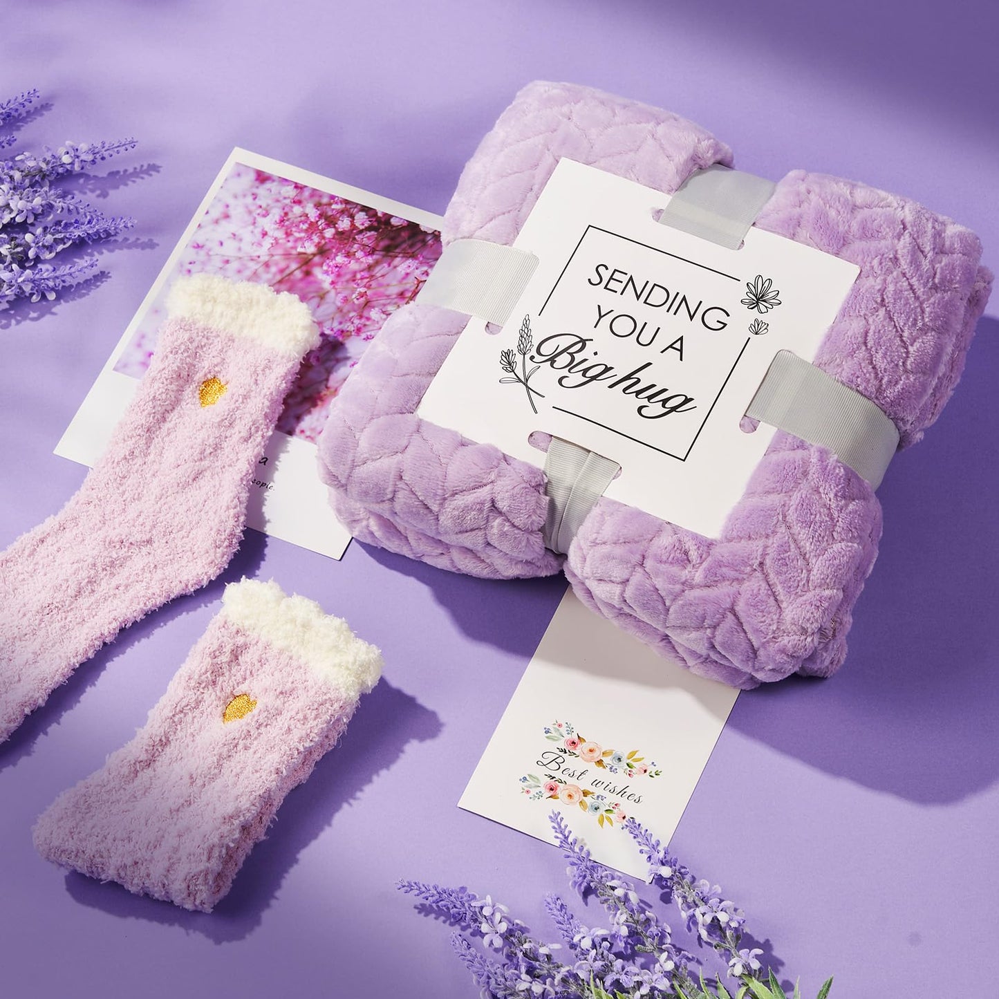 YFONG Spa Gifts for Women, Happy Birthday Gifts for Women, Self Care Get Well Soon Gifts Basket for Mom, Wife, Girlfriend, Sister, Best Friends, Thinking of You Purple Relaxing Gift Set - Lavender