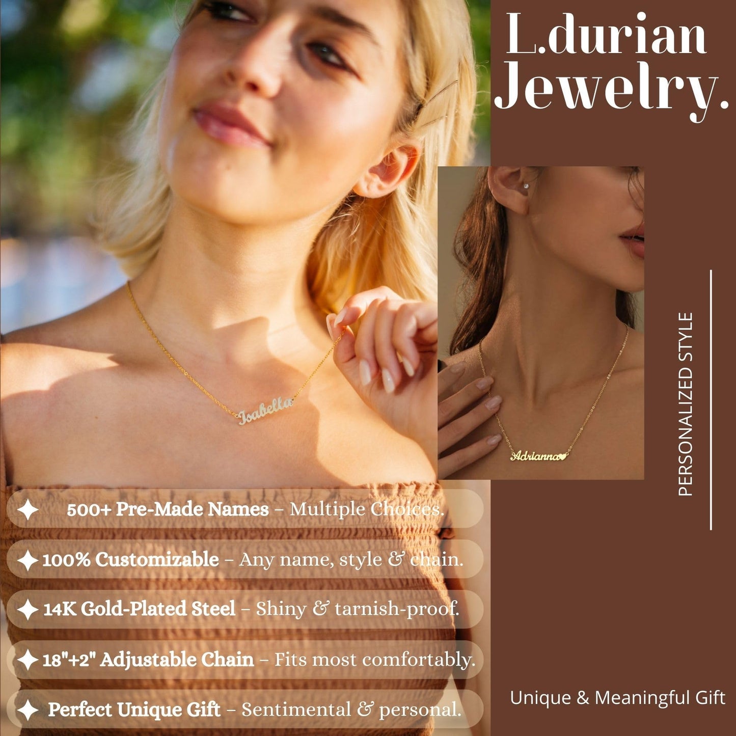Ldurian Custom Name Necklace, Naomi Name Plate Pendant Necklace Pre Gifts, Charm Necklaces Jewelry for Birthday Anniversary