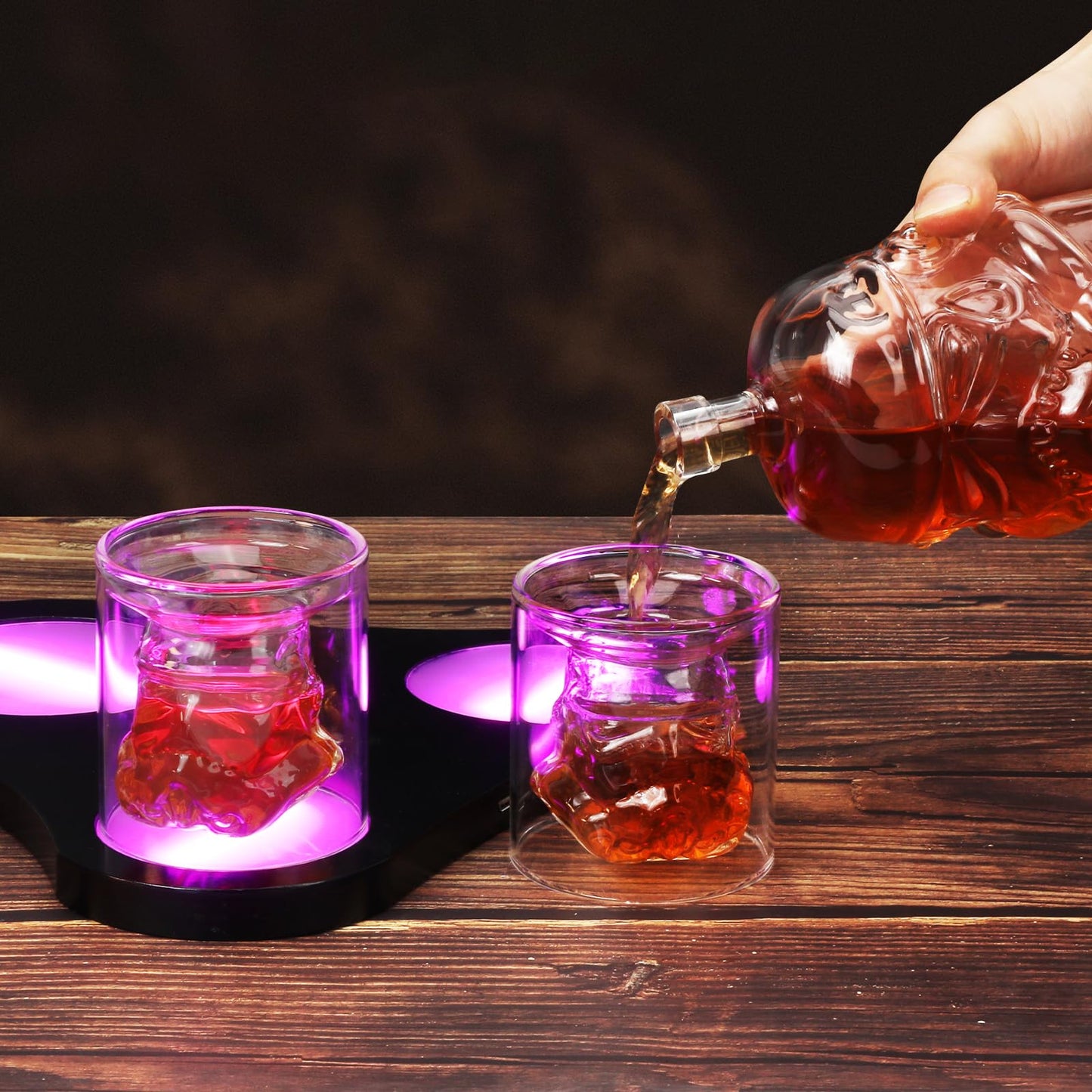 Creative Transparent Creative Whiskey Decanter Set with 7 Colour Lights,2 Glasses,Whiskey Carafe for Wine,Scotch,Bourbon,vodka,Liquor-750ml Gifts for Men,Dad,Husband Christmas and New Year's Gifts 1
