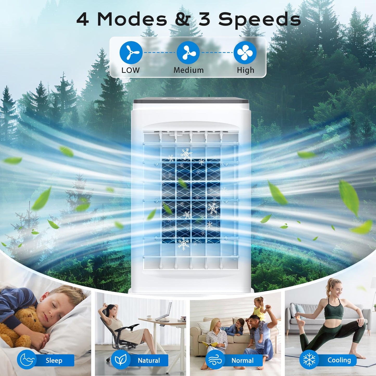 Portable Air Conditioners, Portable AC Unit, Evaporative Air Cooler w/2.5Gal Tank, Fast Cooling, 3 Speeds, Windowless Air Conditioner w/7H Timer, Swamp Cooler for Room Home Office Garage