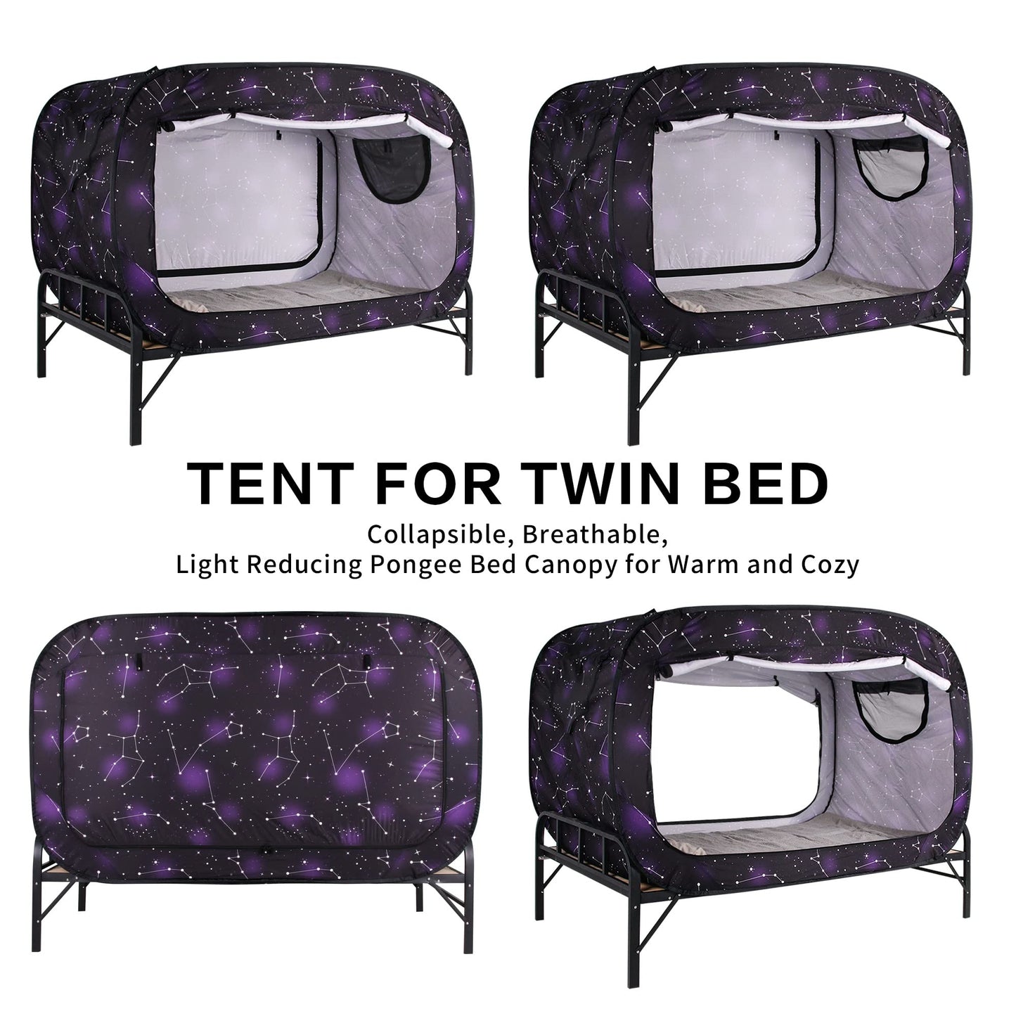 ANC POP Bed Tent Full Bed Canopy Portable Dream Tent for Kids and Adult Indoor Sleeping Tents with 2 Doors Breathable Private Space Tents, Starry Constellation