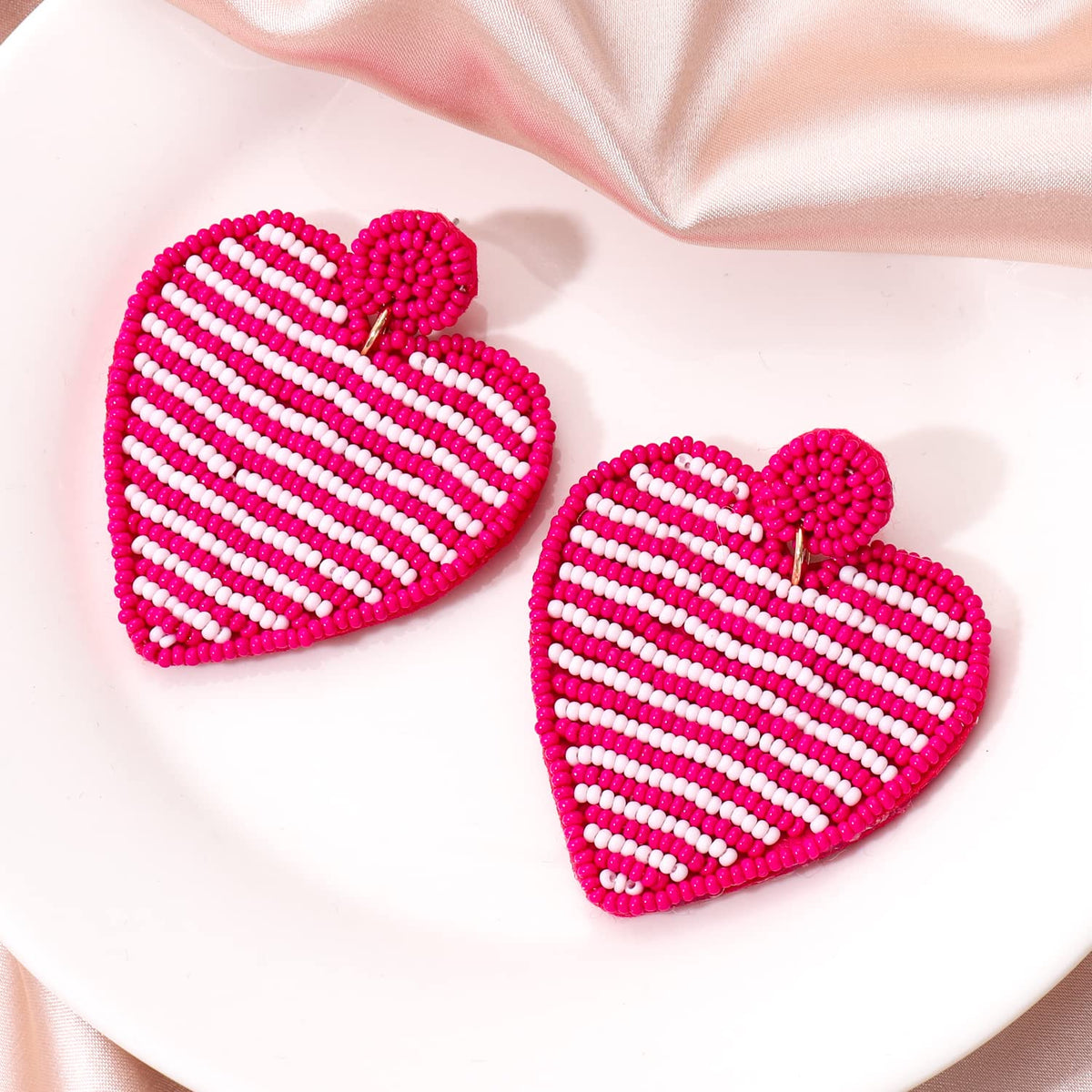 Valentines Day Earrings Beaded Heart Drop Earrings Edged in gold beading Fashion Trendy Big Love Dangle Earrings for Women State