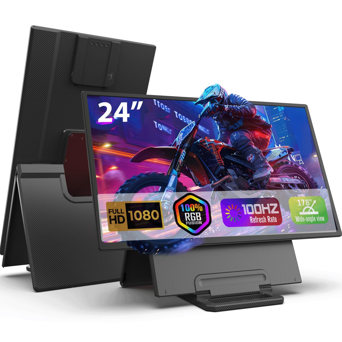 24 Large Portable Monitor, 1080P FHD 100Hz IPS Monitor, Height-Adjustable & Rotatable Screen(Horizontal/Vertical), Built-in Spea