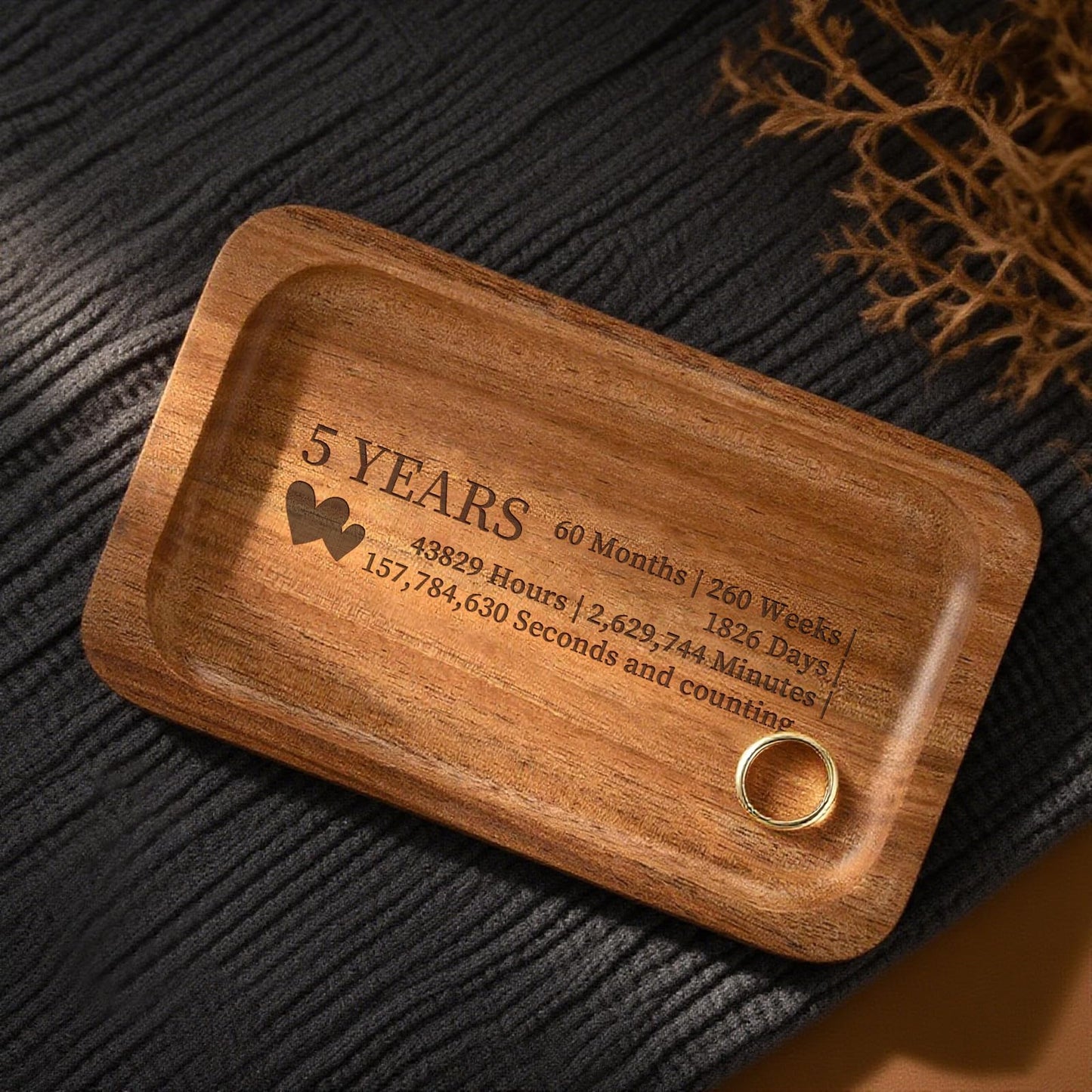 Soziprix 5th Anniversary Wedding Gifts for Wife, Husband – Handmade Acacia Wood Jewelry Tray, the Best Gift to Celebrate Five Years of Love.