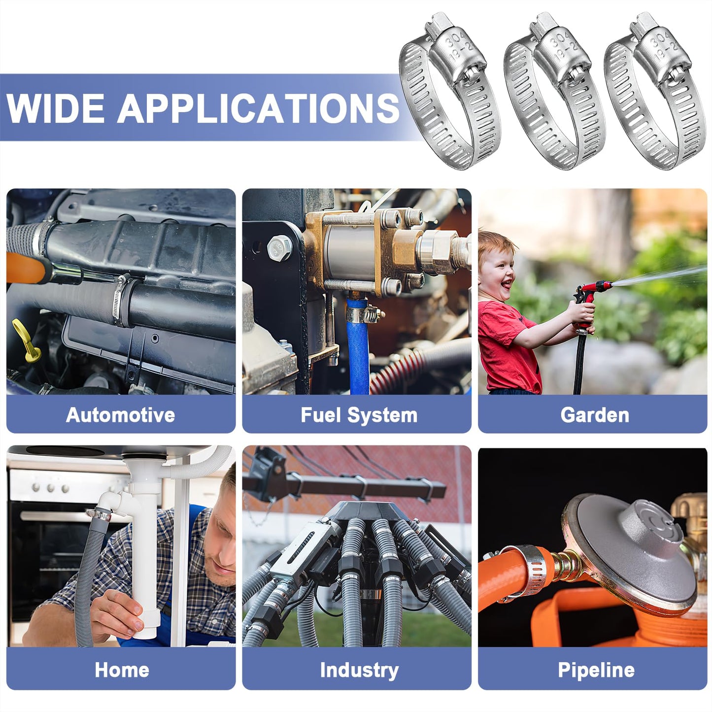 Hose Clamp- Qibaok 120 PCS Stainless Steel Hose Clamps Assortment Kit 1/4''–1-1/2'' Worm Gear Clamps for Fuel Line, Plumbing, Automotive, Mechanical Applications, Pipe, Tube, Radiator, Garden