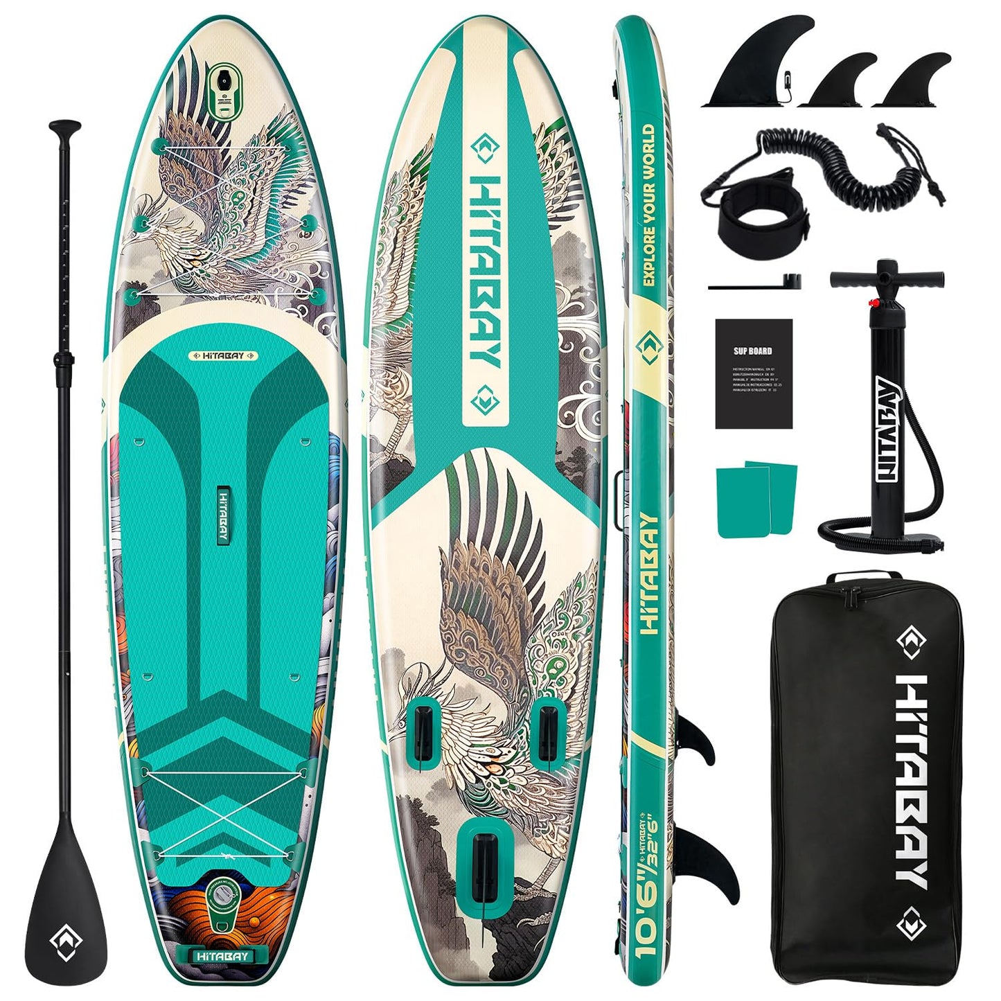 Inflatable Paddle Board for Beginners, All-Round SUP with Ukiyo-e Inspired Design, Stable and Durable Stand Up Paddle Board with Complete Accessory Kit, 10'6" SUP Board
