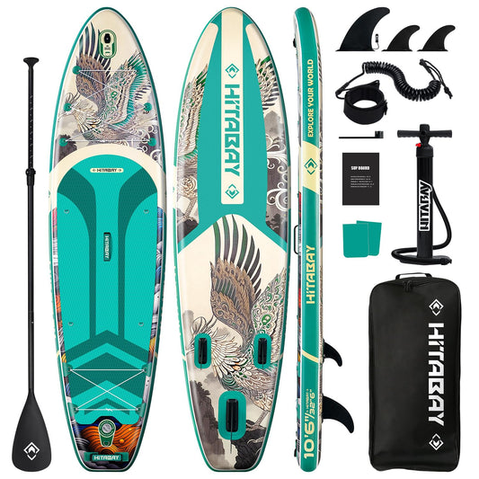 Inflatable Paddle Board for Beginners, All-Round SUP with Ukiyo-e Inspired Design, Stable and Durable Stand Up Paddle Board with Complete Accessory Kit, 10'6" SUP Board