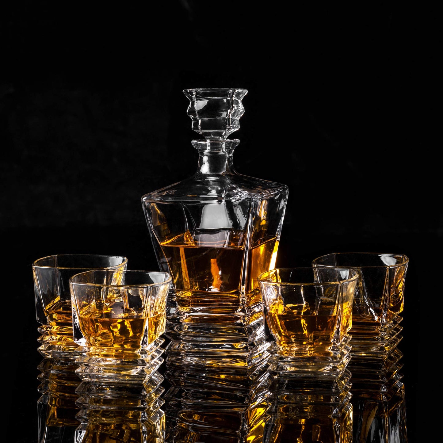 KANARS Whiskey Decanter Set - Crafted Crystal Decanter With 4 Lowball Glasses for Scotch, Bourbon or Liquor - Men Dad Gift for Birthday, Retirement, Christmas Thanksgiving, Wedding and Housewarming