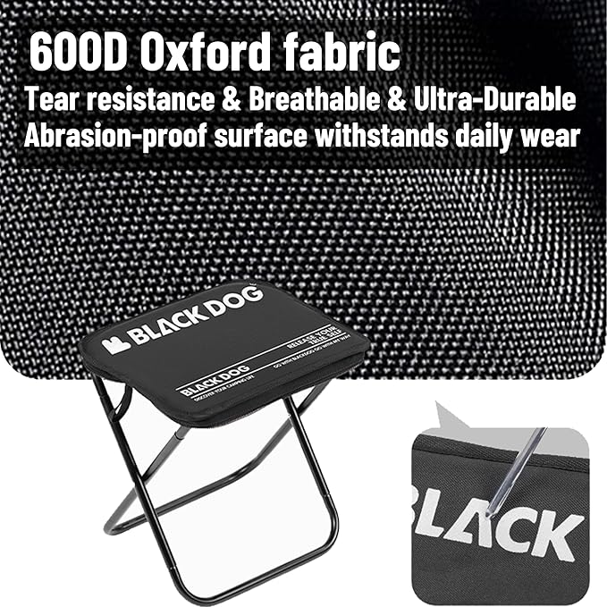 windhike Blackdog 11in Ultralight Camping Folding Stool - 0.7lb Compact Camping Chair, 265lb Capacity Aluminum Alloy X-Frame Design for Hiking, Fishing & BBQ Portable Small Stool for Adults