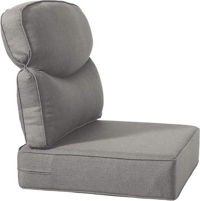 ACTREST Luxury 22x24/22x25 6-Inch Smile Outdoor Cushions for Patio 5 Piece Set - Set of 5 Zippered Outside Pillows for Wicker Metal Dining Rocking Swivel Chairs Loveseat Couch Sectional Sofa - Grey