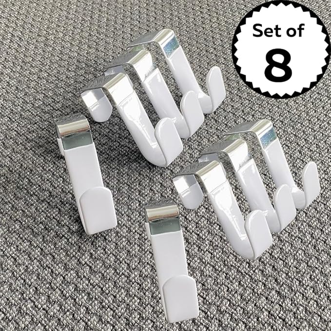 Evelots Over The Door Hooks - 8 Pack - Hangers for Clothes, Towel, Coats, Hats, Handbags - Made of Rubber Coated Steel - Closet, Bathroom, Office