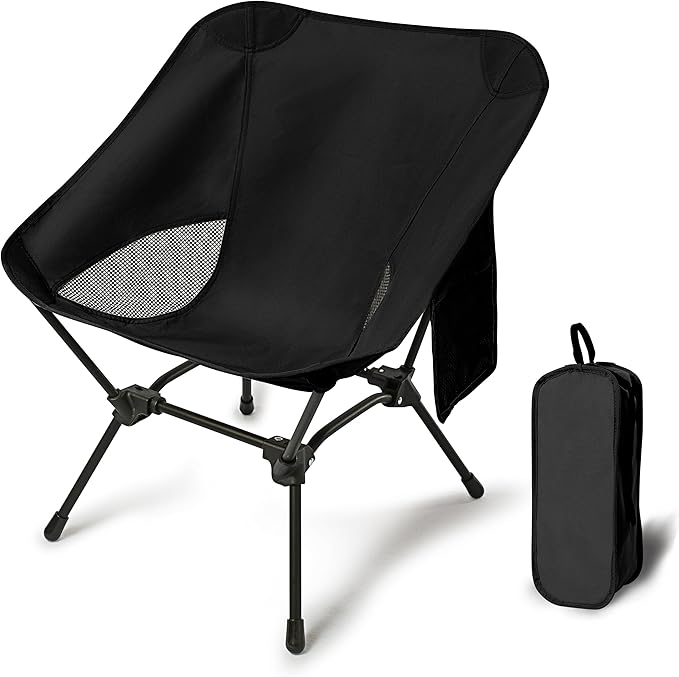 Lightweight Camping Chairs with Adjustable Height, Portable Camping Chairs for Adults with Carry Bag and Side Pockets, Fol...