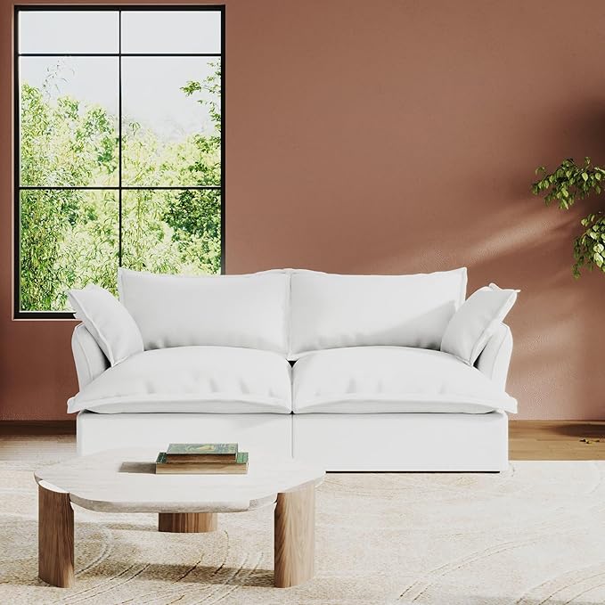 Intuition Decor Cloud Modular Sectional Sofa,83.4" Down Filled Comfort Comfy Sofa Couch with Cushion Covers Removable Extra Deep Seats,Couch for Living Room Apartment Office,Cream White