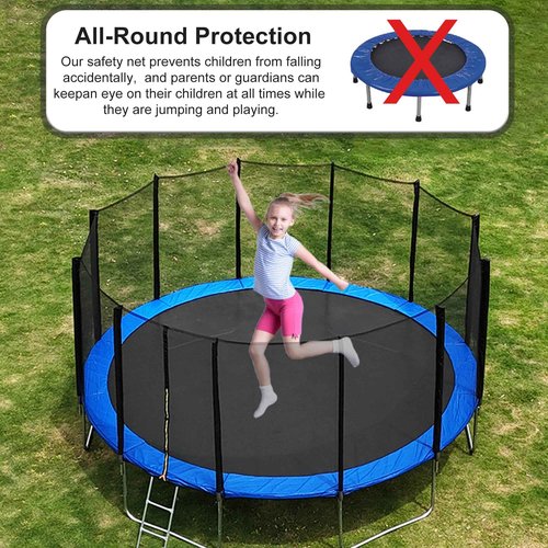 SUOGROLI Trampoline Safety Net, 4/4.6/5/6/8/10/12/13/14/16FT Garden Trampoline Replacement Net, Kids Protective Fence,488cm-12Poles-16ft,Black