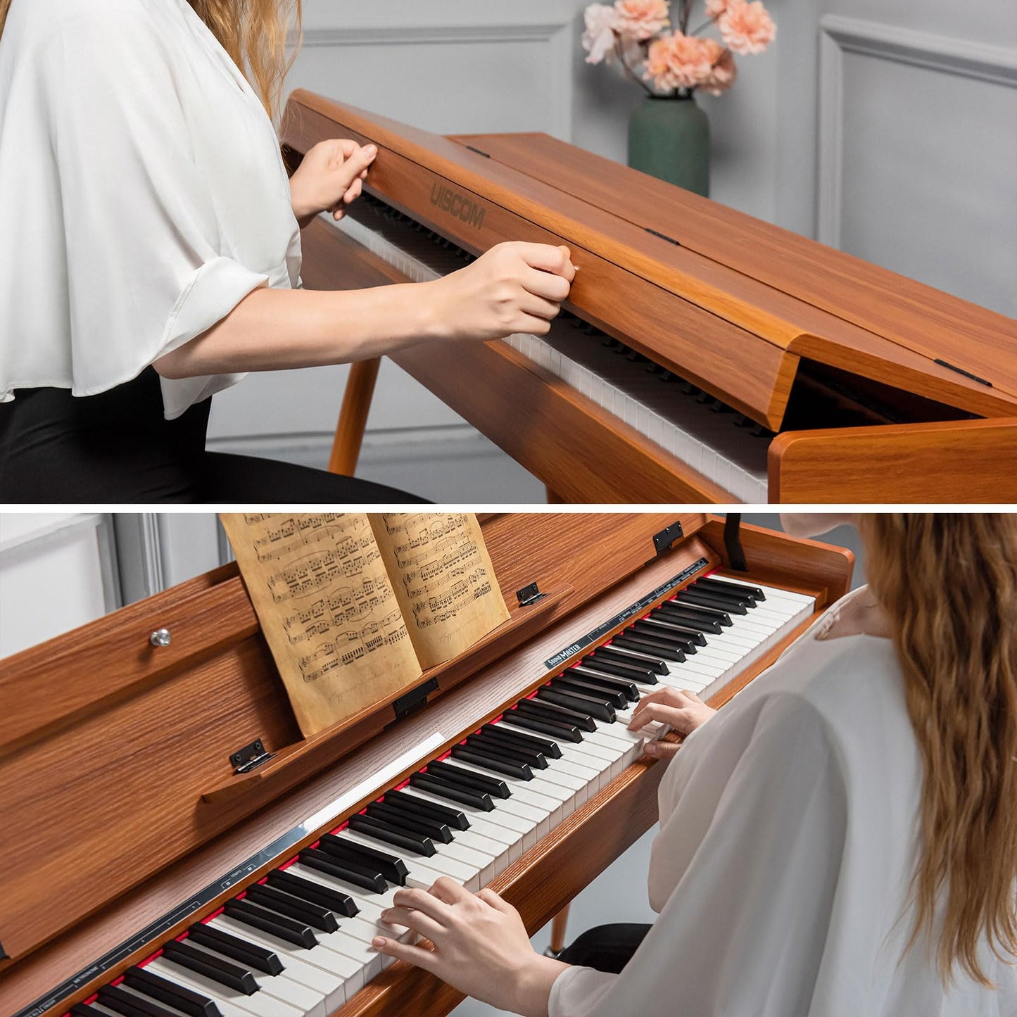 UISCOM 88 Key Weighted Digital Piano - Wooden Desk Electric Piano Transforms Between Desk and Vanity - Progressive Hammer-Action Keyboard, Perfect for Beginners with MIDI Functionality