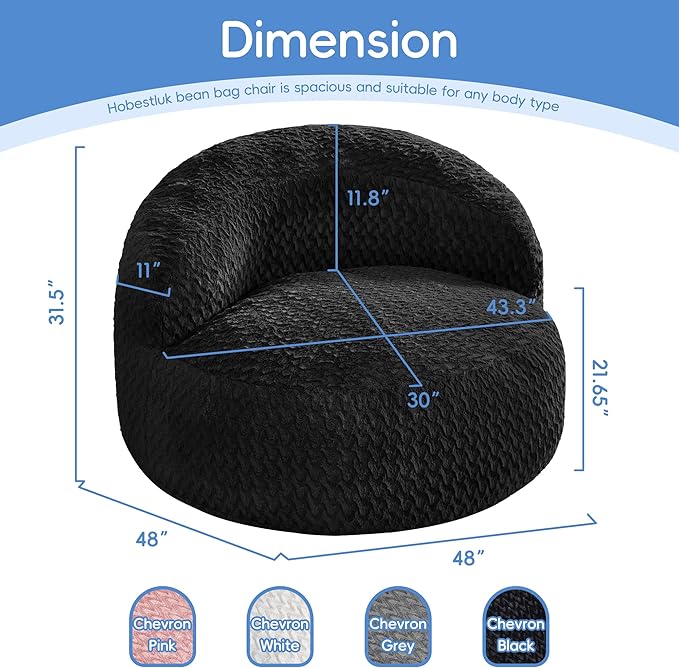 Hobestluk Bean Bag Chair Giant Bean Bag Chairs for Adults Big Bean Bag Chair with Memory Foam Filler Adults Large Beanbag with Faux Fur Cover for Bedroom (Chevron Black,Oversize)