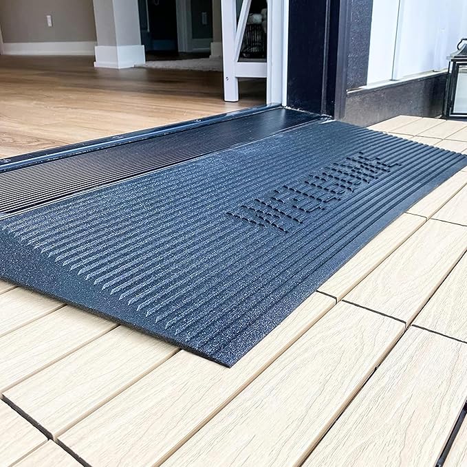 EZ-ACCESS TRANSITIONS 1.5 Inch Low Pile Transitional Non Slip Rectangular Rubber Angled Welcome Entry Mat Ideal for Indoor and Outdoor Use, Black