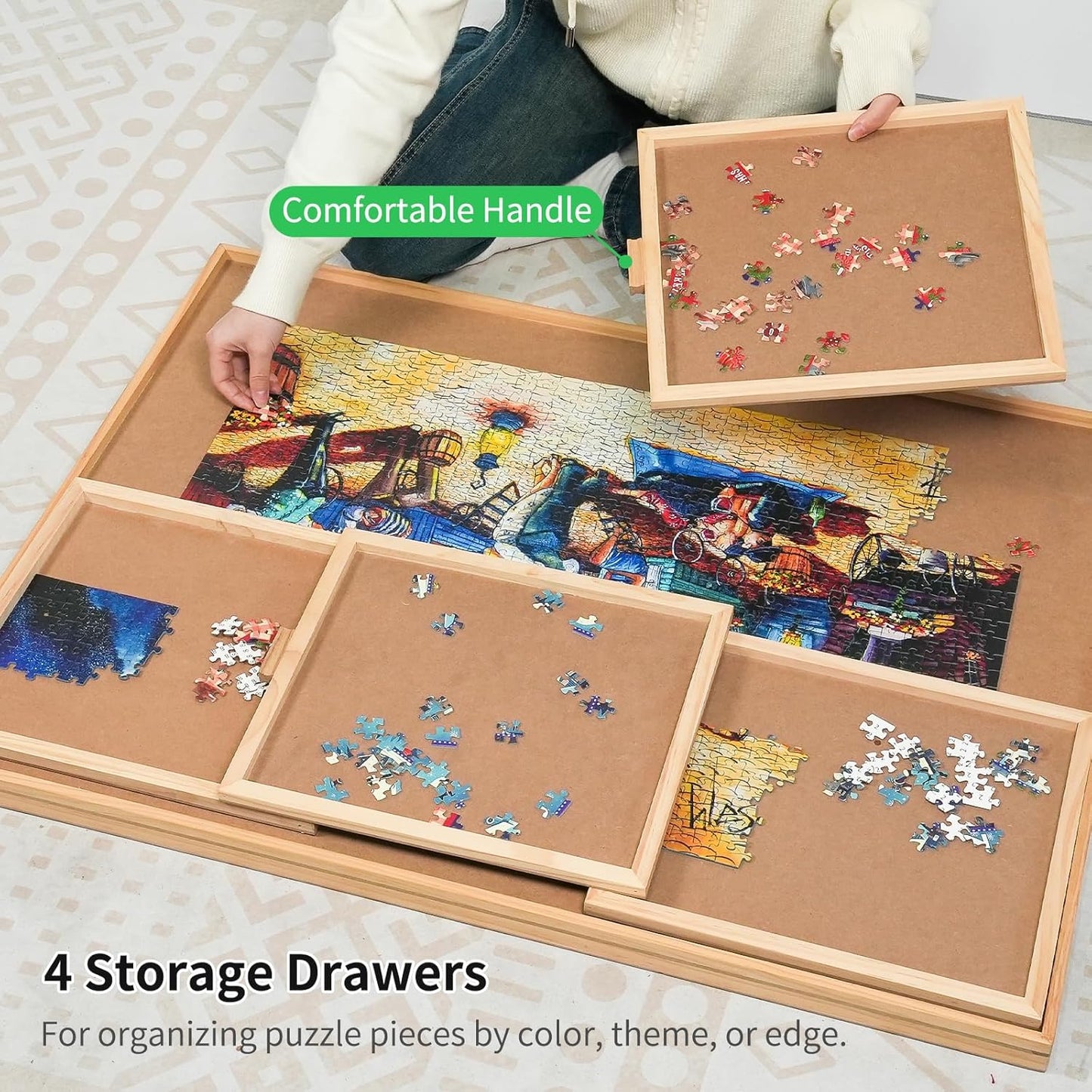 1500 Pieces Rotating Puzzle Board with 4 Drawers,34.25"x25.2" Portable Wooden Jigsaw Puzzle Table with Lazy Susan Spinning Cover for Adults