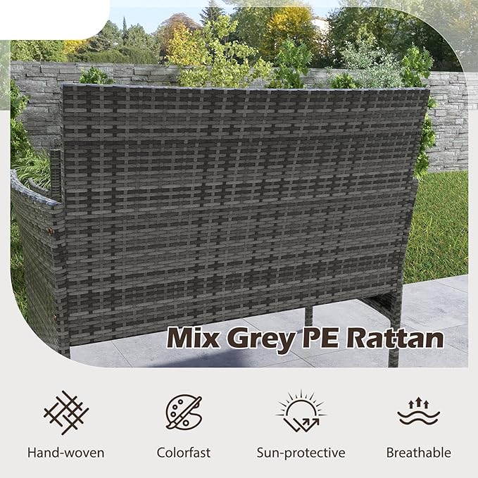 RELAX4LIFE 8-Piece Patio Furniture Set - Rattan Outdoor Conversation Bistro Set w/Cushions, Glass Coffee Table, Wicker Chairs & Loveseat for Pool Garden Backyard Porch Balcony (2, Mix Grey-Turquoise)