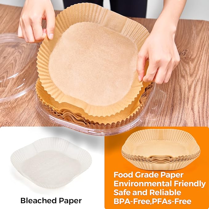 250 Pcs 9" Square Air Fryer Liners Disposable, Unbleached Parchment Paper Liners for Airfryer Basket, Non-Stick & Leakproof Baking Paper for Oven Roasting