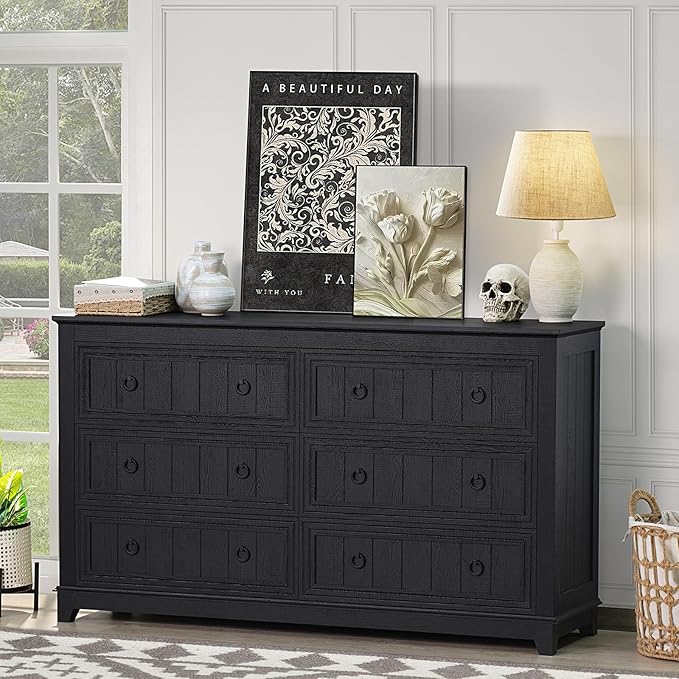 Joaxswe Farmhouse Dresser and Nightstand Sets 3 Piece, Furniture Set 18" Night Stand with Charging Station and 6 Drawers Dressers for Bedroom, 54" Dresser and Nightstand Set for Bedroom, Living Room