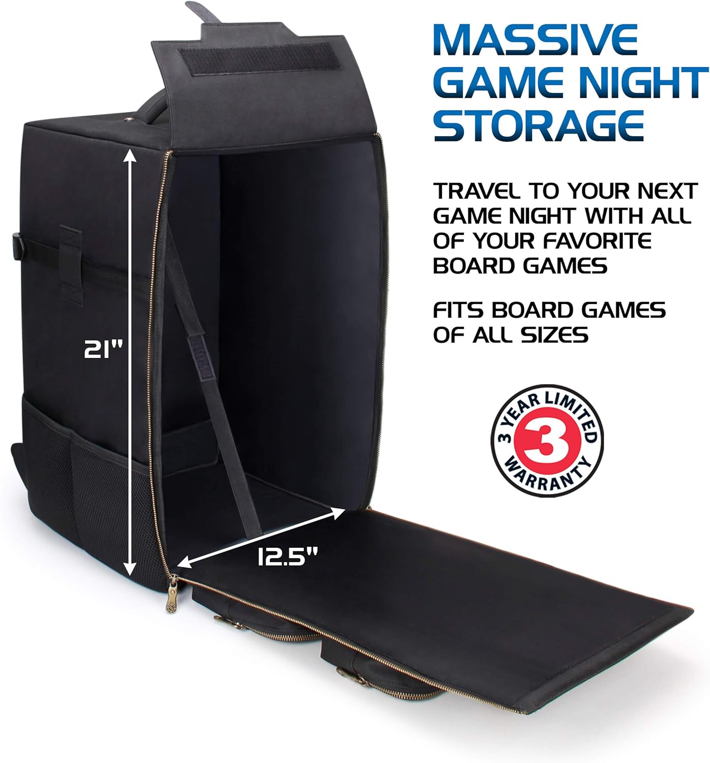 ENHANCE Board Game Backpack - Reinforced Rigid Board Game Storage with Padded Shoulder Straps, Carrying Handle, and Accessories Pockets for Dice, Cards, More - Fits and Protects Tabletop Adventures