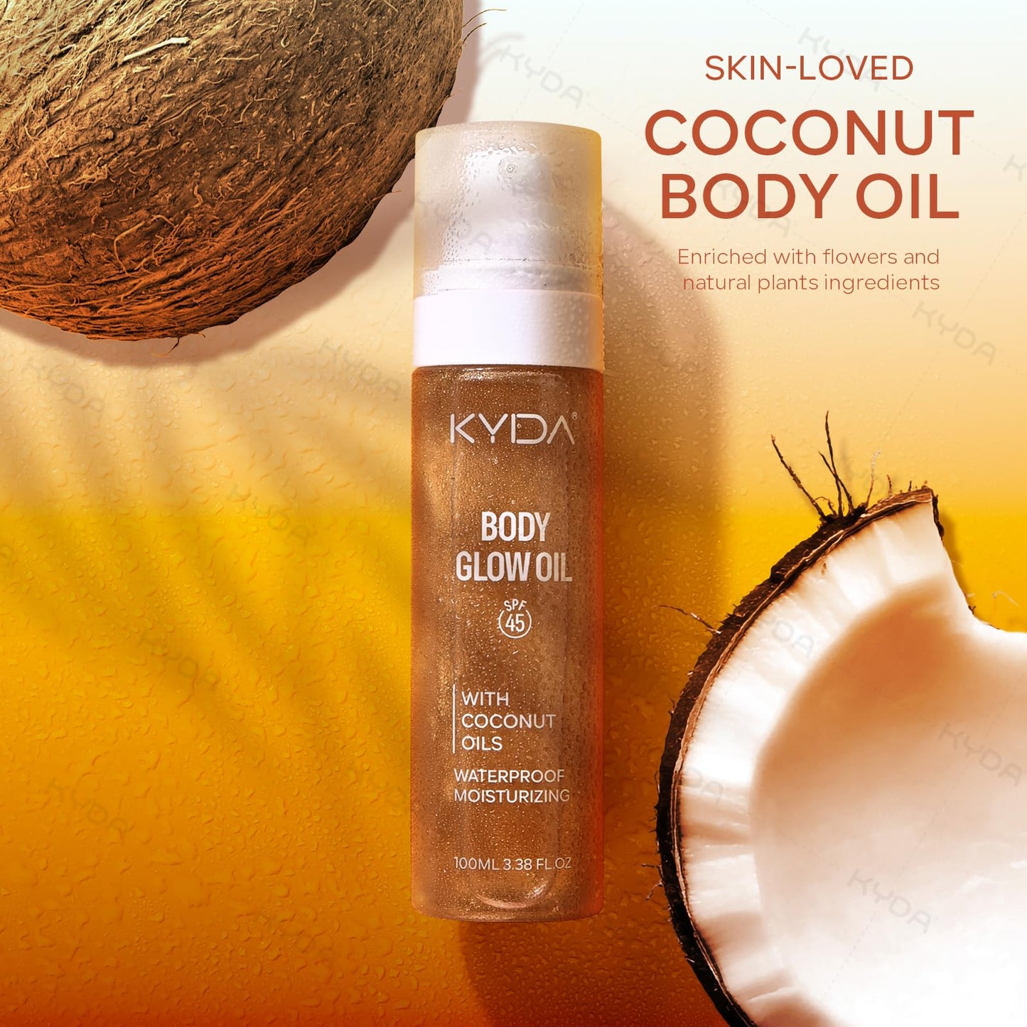 KYDA Body Glow Oil, Broad Spectrum SPF 45, Sunscreen Body Oil with Gold Mica, Sun-kissed Glow Skin Illuminator, Lightweight Non-