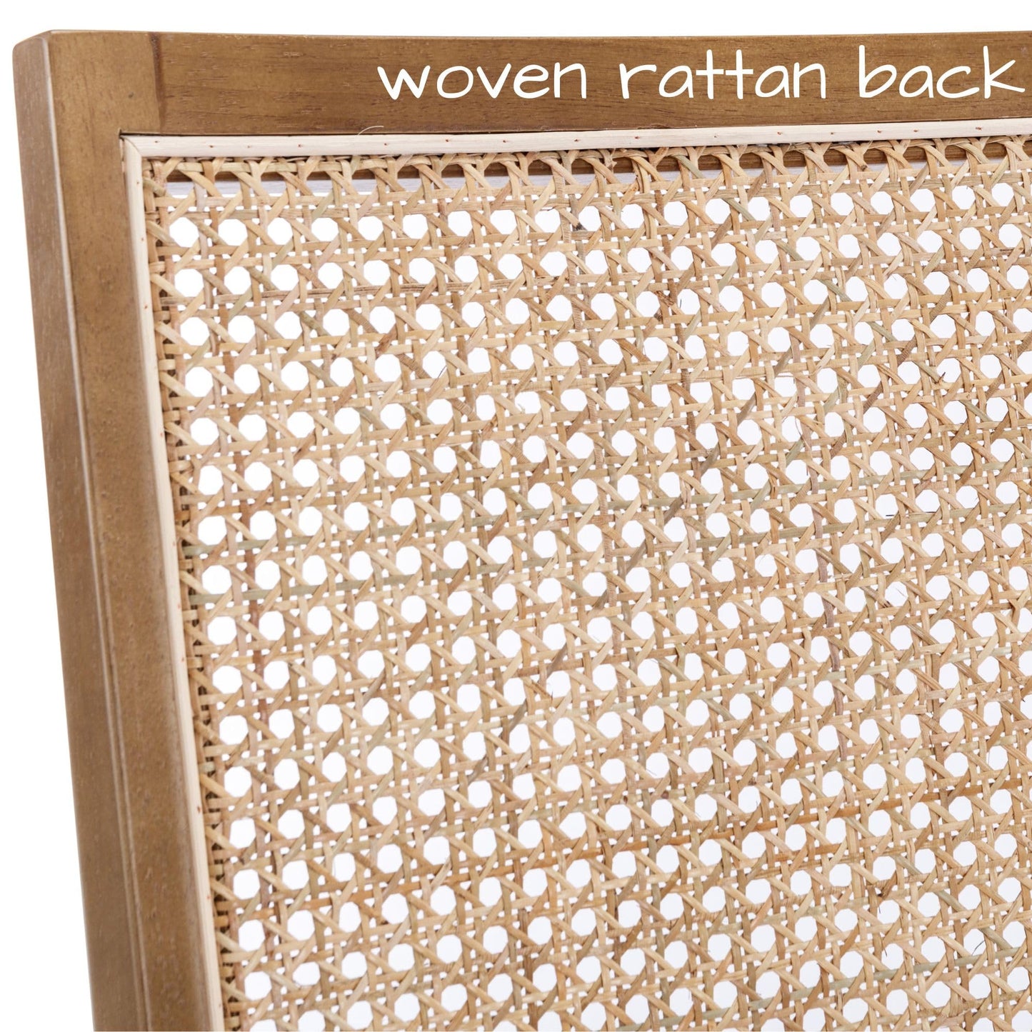 BESTANO Rattan Dining Chairs Set of 4 Natural Wooden Dining Room Chairs Rectangle Cane Country Kitchen Chairs Linen Upholstered Dining Chairs, Cream