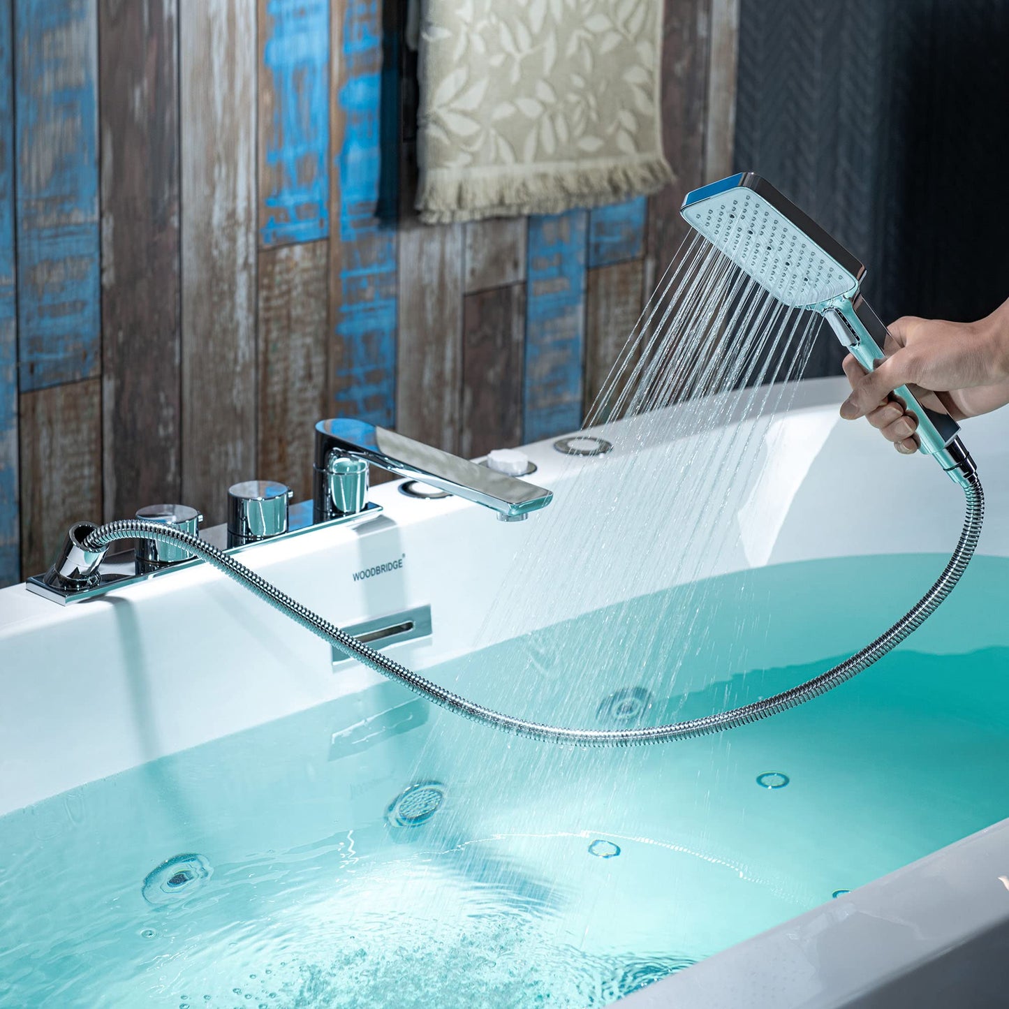WOODBRIDGE 66-1/2" x 31-7/8" Whirlpool Water Jetted and Air Bubble Freestanding Heated Soaking Combination Bathtub withFaucet, BJ200+F0041CH