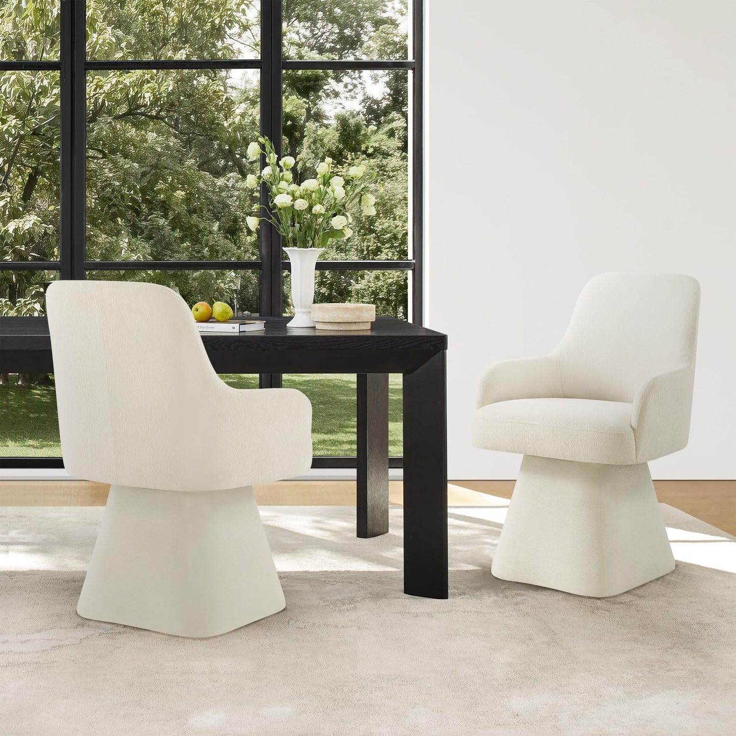 KISLOT Swivel Dining Chair Set of 1, Mid Century Modern Chair Fabric Upholstered Armchair with Armrest & Ergonomic Backrest for Dining Room, Kitchen, Bedroom, Living Room, Beige