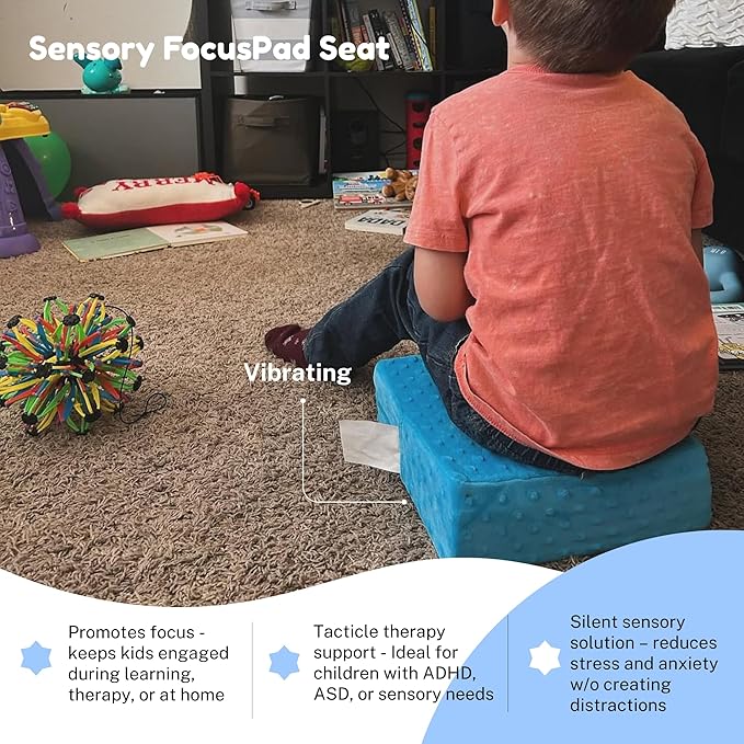 Special Needs Essentials FocusPad Seat - Vibrating Cushion for Sensory Kids | Sensory Foot Cushion | Therapy Tools for Kids and Adults with ADHD & Autism | Fidget Toys | Portable and Lightweight -Blue