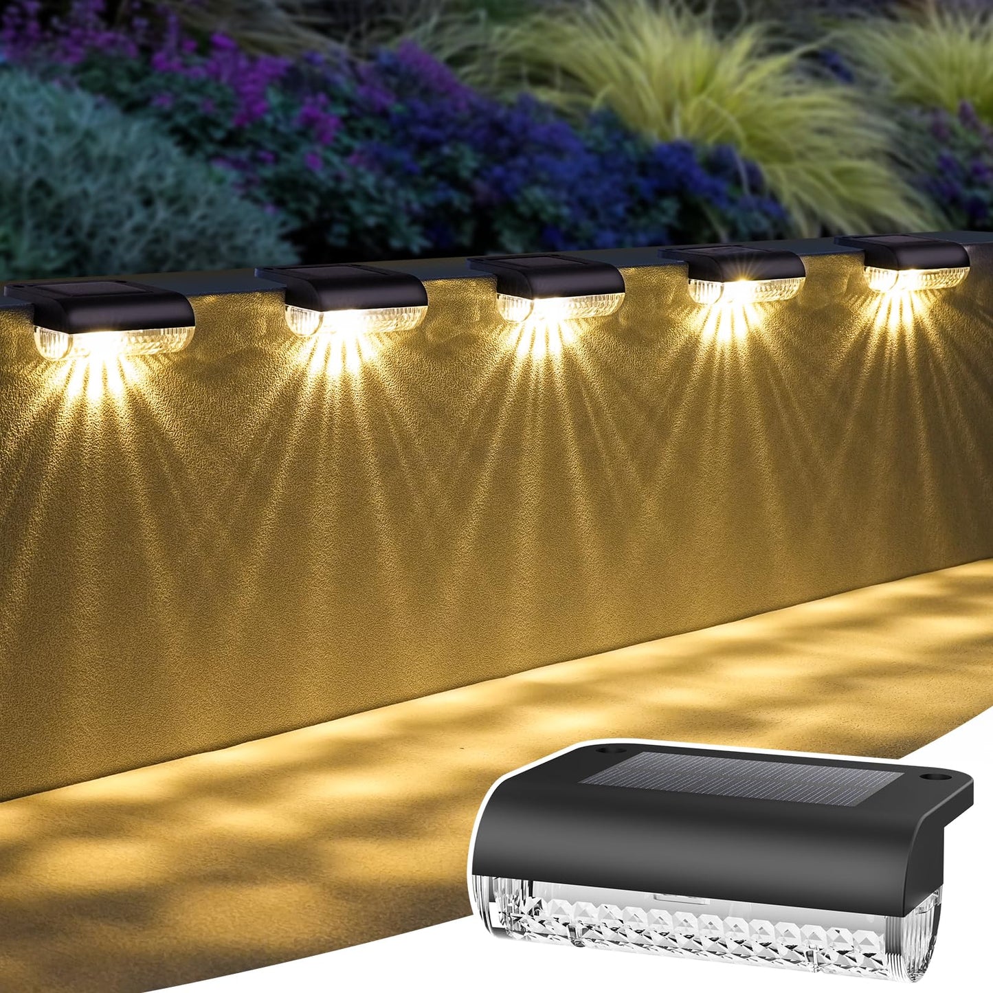 Herzila Solar Step Lights Outdoor, 12-Pack Solar Deck Lights for Stairs, Solar Fence Lights 3000K Warm White, Dusk-to-Dawn Auto On/Off, Weather Resistant Step Lights, Screws or Adhesive Mount