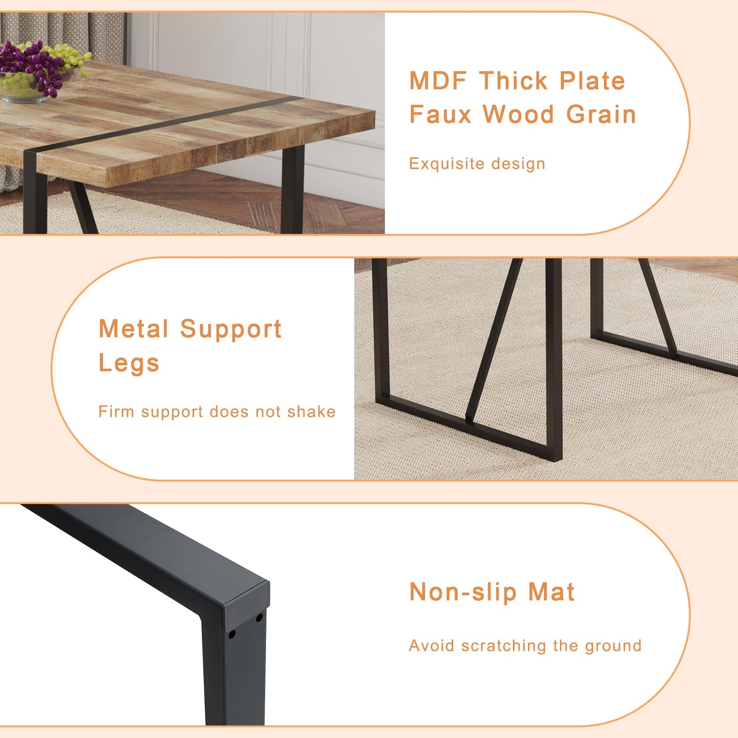 MUUOKY 55'' Dinner Table Set for 4, Rectangular Wood Kitchen Table Set for 4 with Ergonomic Chairs, 5 Piece Dining Tables Set for Kitchen and Dining Room