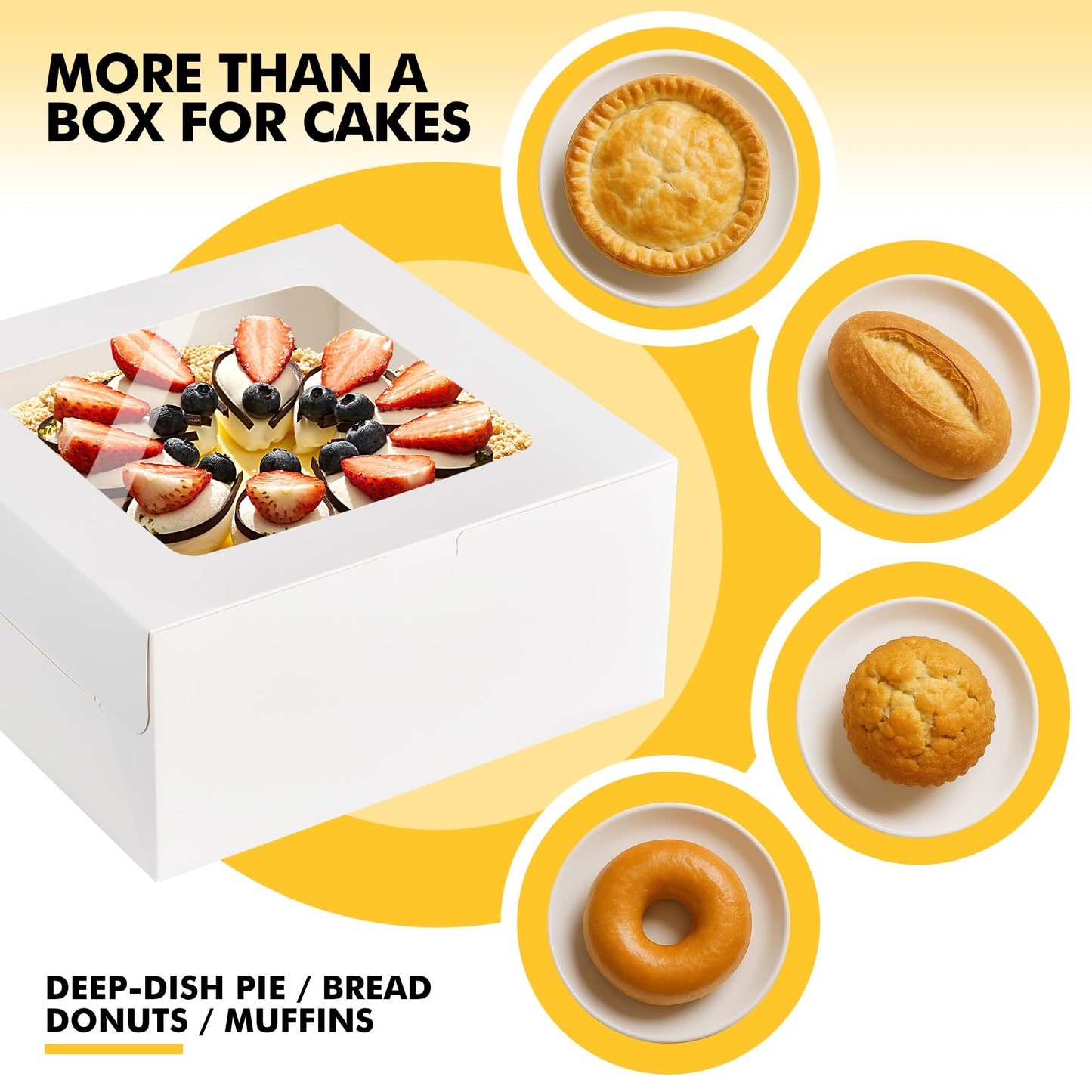 RACETOP 24pcs Cake Boxes with Window, 10x10x5 Inches White Bakery Boxes, Cookie Dessert Boxes, Pastry Box, Square Cardboard Cake Box for Cake, Birthday Party, Donuts, Wedding