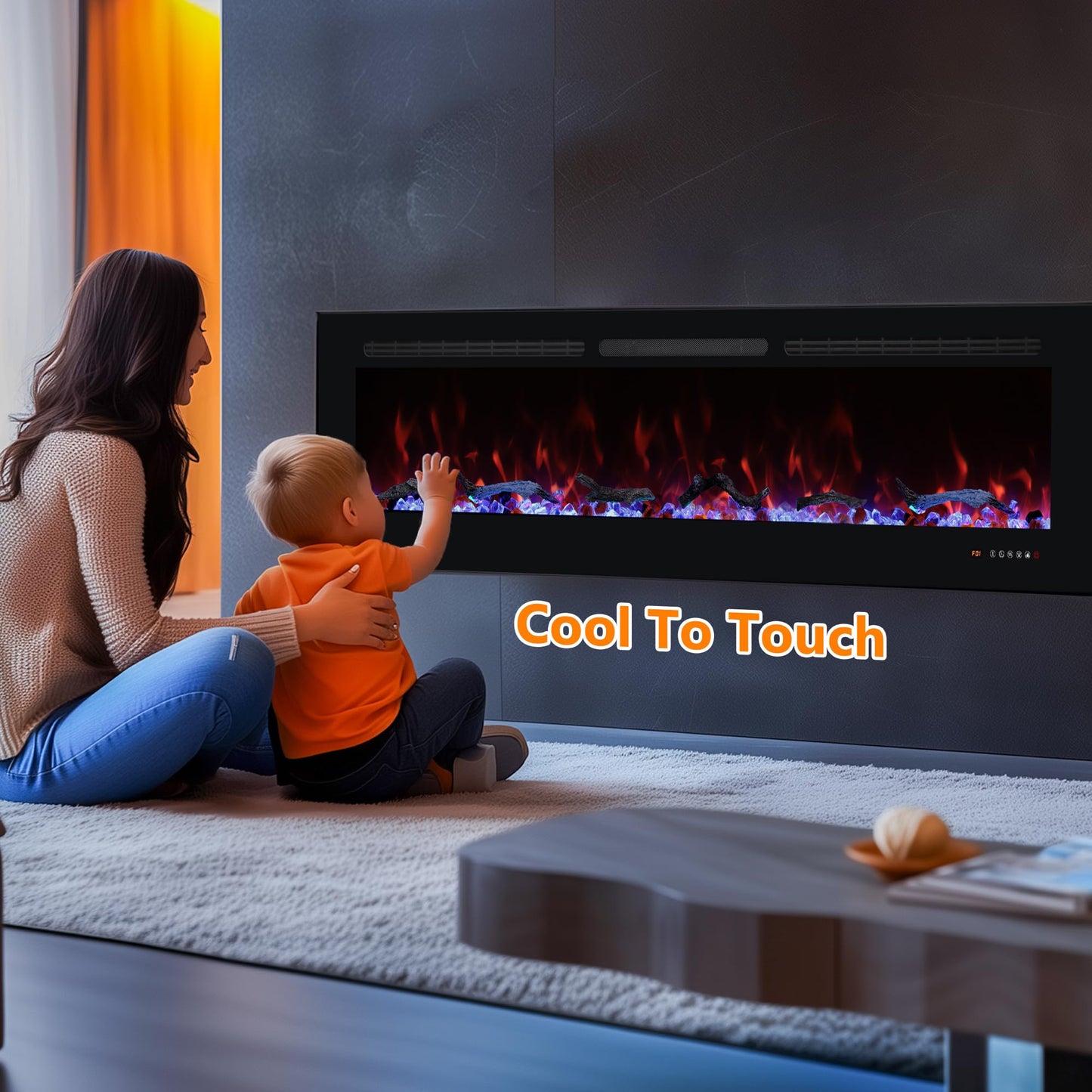 Carsynflame Electric Fireplace 72 In, Wall Mounted & Recessed Electric Fireplace Inserts, Remote & Touch Screen Control, 169 Flame Color Combinations, Timer & Thermostat Fireplace Heater, 1500W, Black