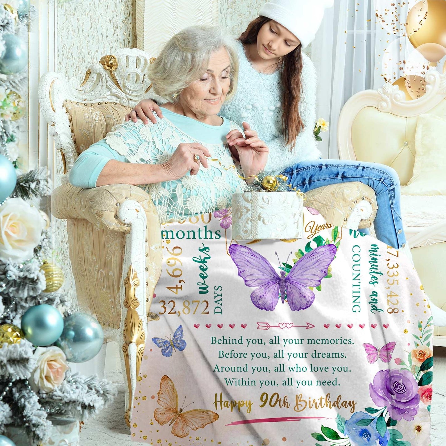 ZWERIVP 90th Birthday Gifts for Women, Best 90 Year Old Woman Birthday Present, Women 90th Bday Gift Ideas, 1935 Woman Present, Happy 90 Bday Decorations for Female Throw Blanket 50"X60"