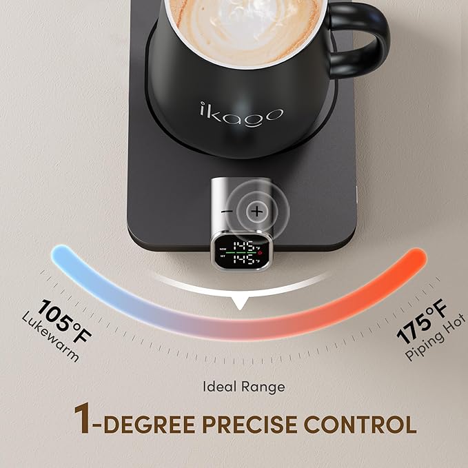 Coffee Mug Warmer Set, ±1°F Precision Temperature Control Smart Heated Mug for Desk, Electric Coffee Warmer with Auto Shut Off & Real-Time Temp Display, Gifts for Men Women, 15oz Ceramic Mug, Black