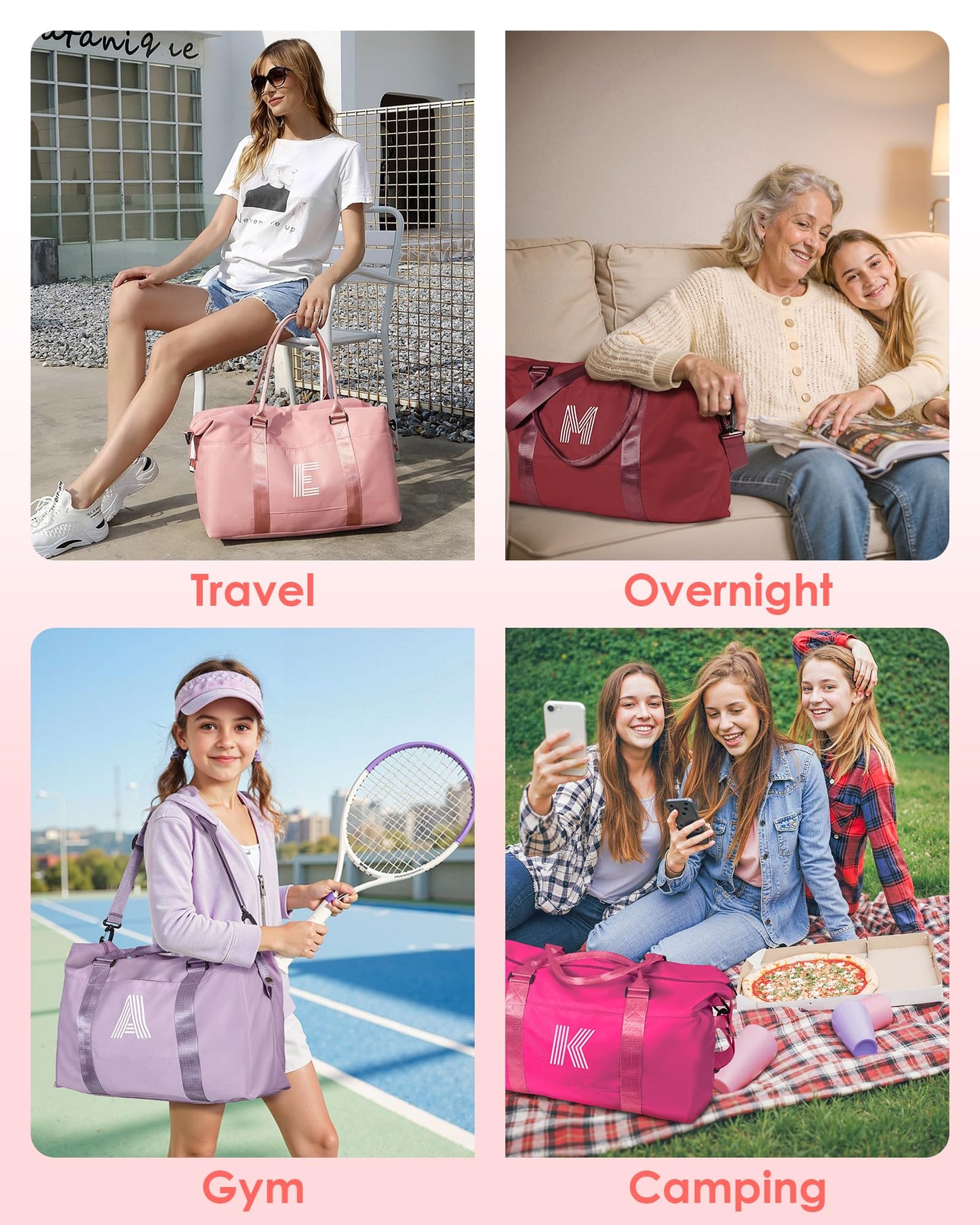Vogewood Birthday Gifts for Girl 5 6 7 8 9 10 11 12 13 14 15 16 Year Old, Granddaughter Gift, Travel Duffel Bag, Personalized Kids Weekender Bag, Presents for Teenage Daughter Gift (Letter K)